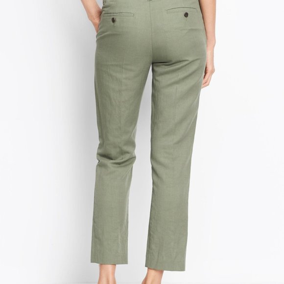 VINCE Linen Blend Cropped Twill Pants Casual Sage Khaki Green Capri 4 - Picture 6 of 6